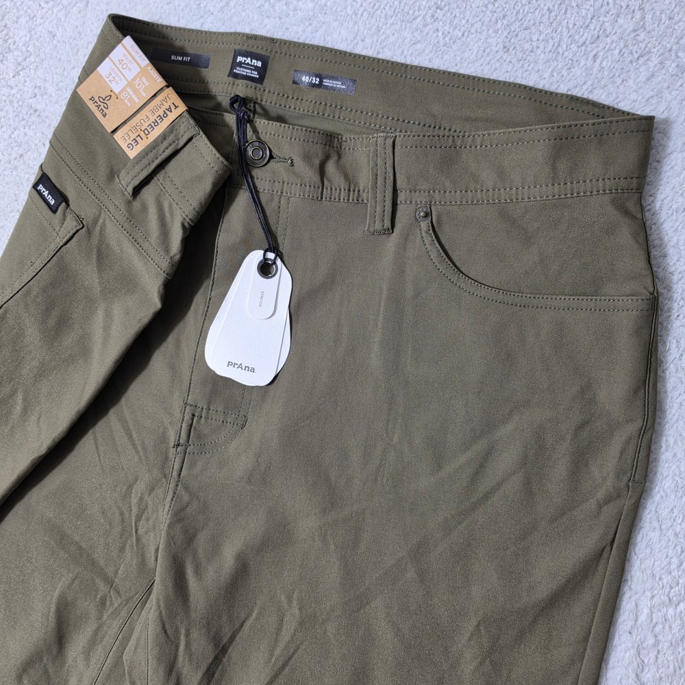 NEW Prana Brionโ Slim Pant II Mens 40/32 Slate Green Stretch Tapered Leg